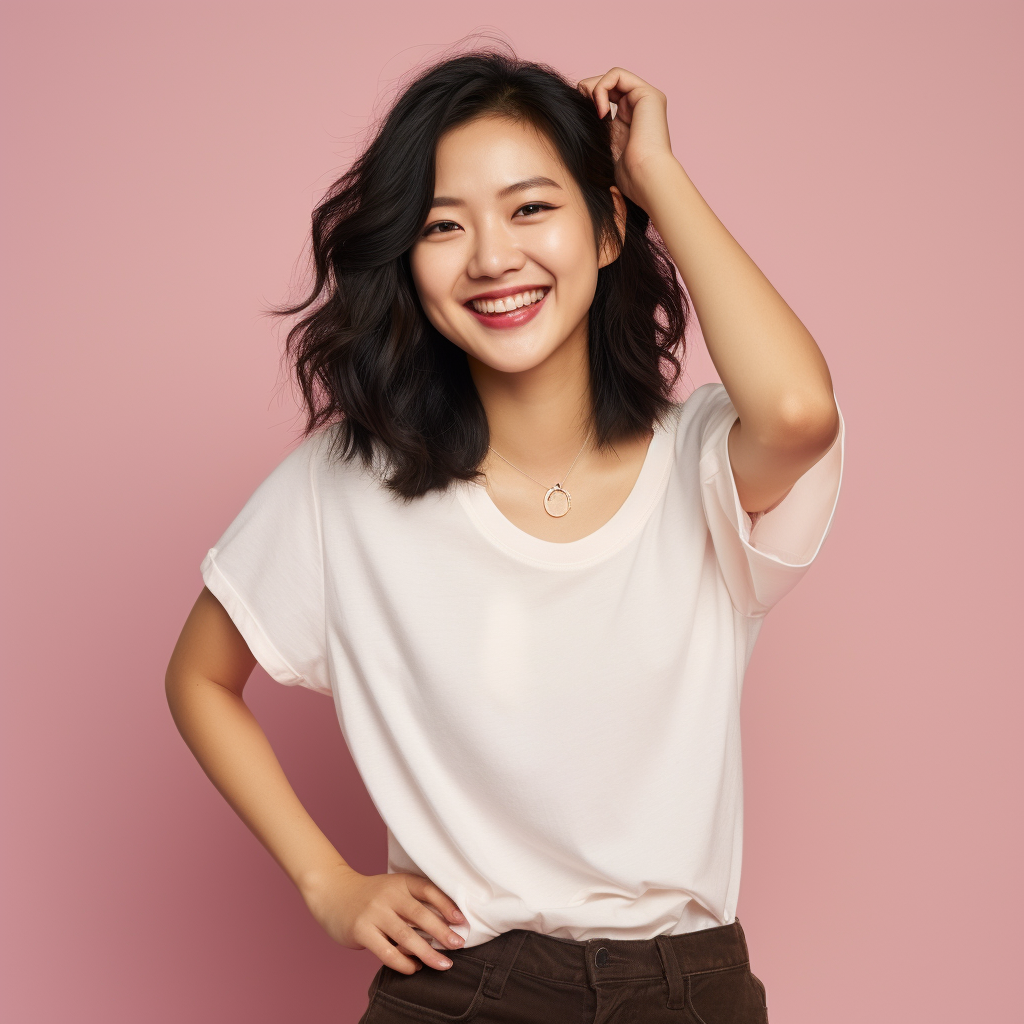 Smiling Chinese Female Designer in Cream Colored Shirt