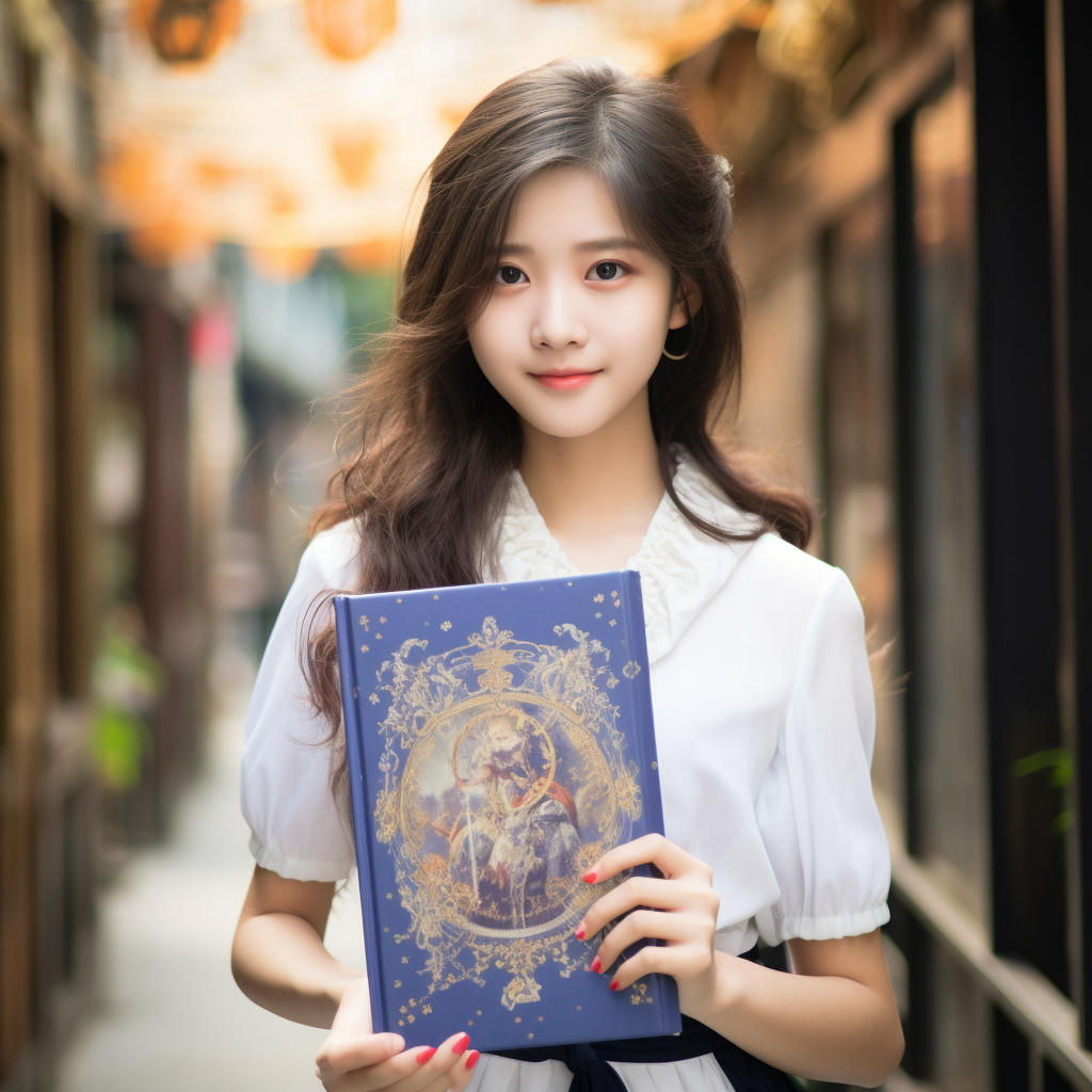 Chinese girl with astrology book