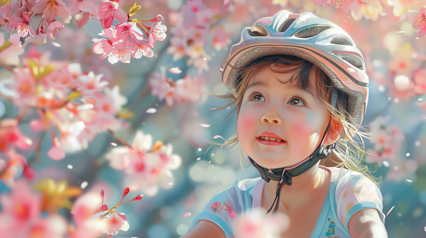 4-year-old Chinese girl riding bicycle in park