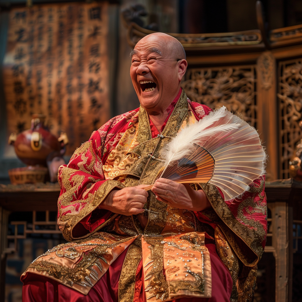 Chinese man traditional opera laughing scene