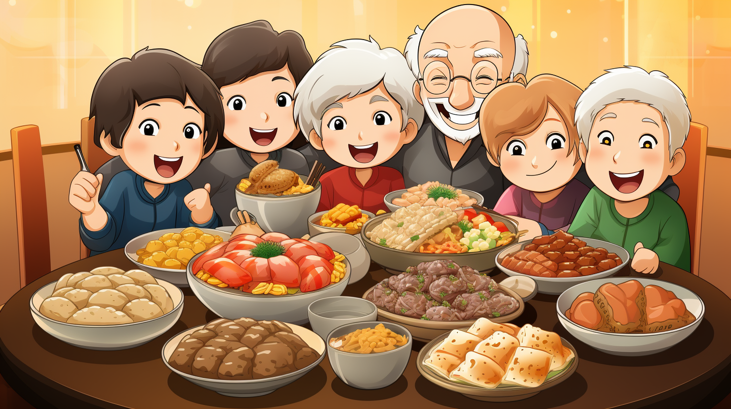 Chinese New Year Family Dinner Cartoon