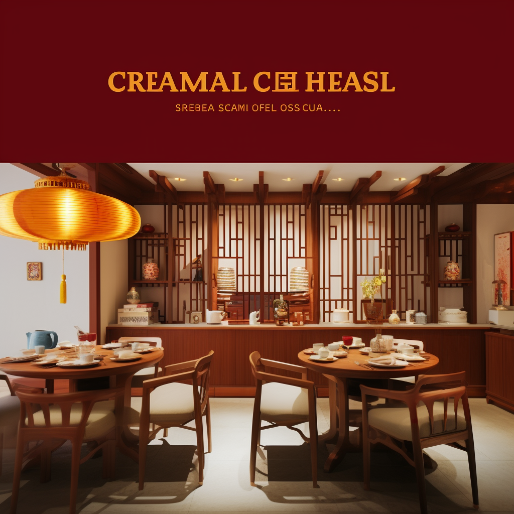 Energetic Chinese restaurant with crimson and gold color scheme