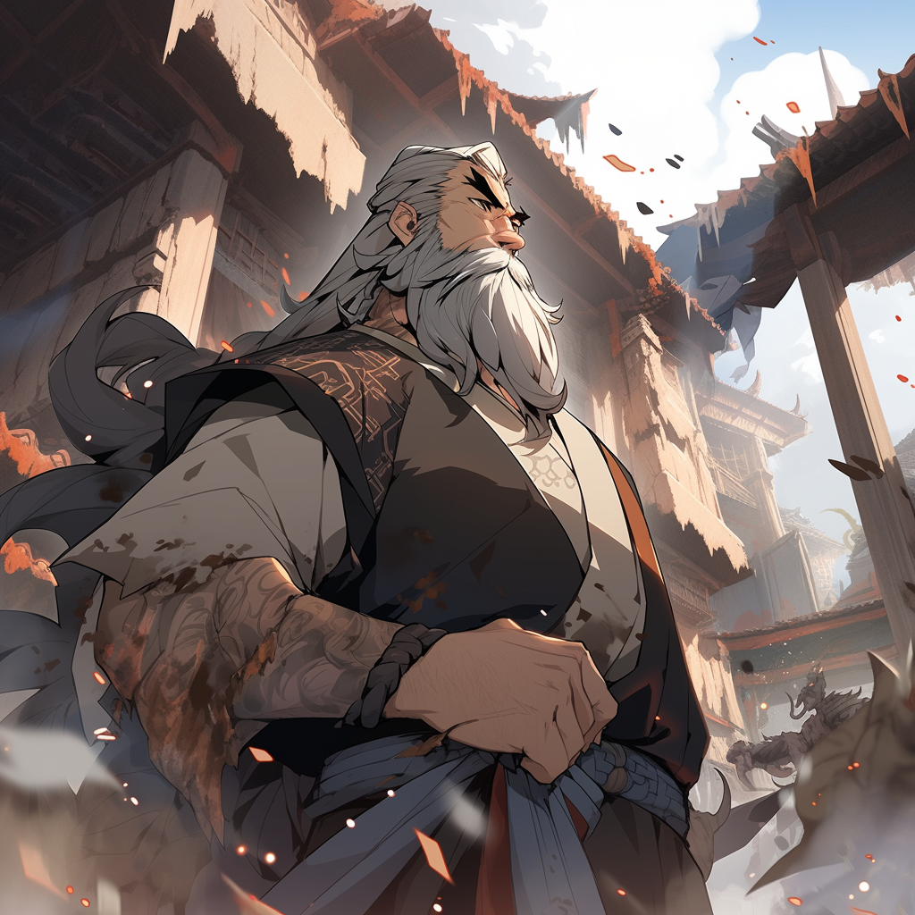 Middle-aged man in ancient Chinese ruins