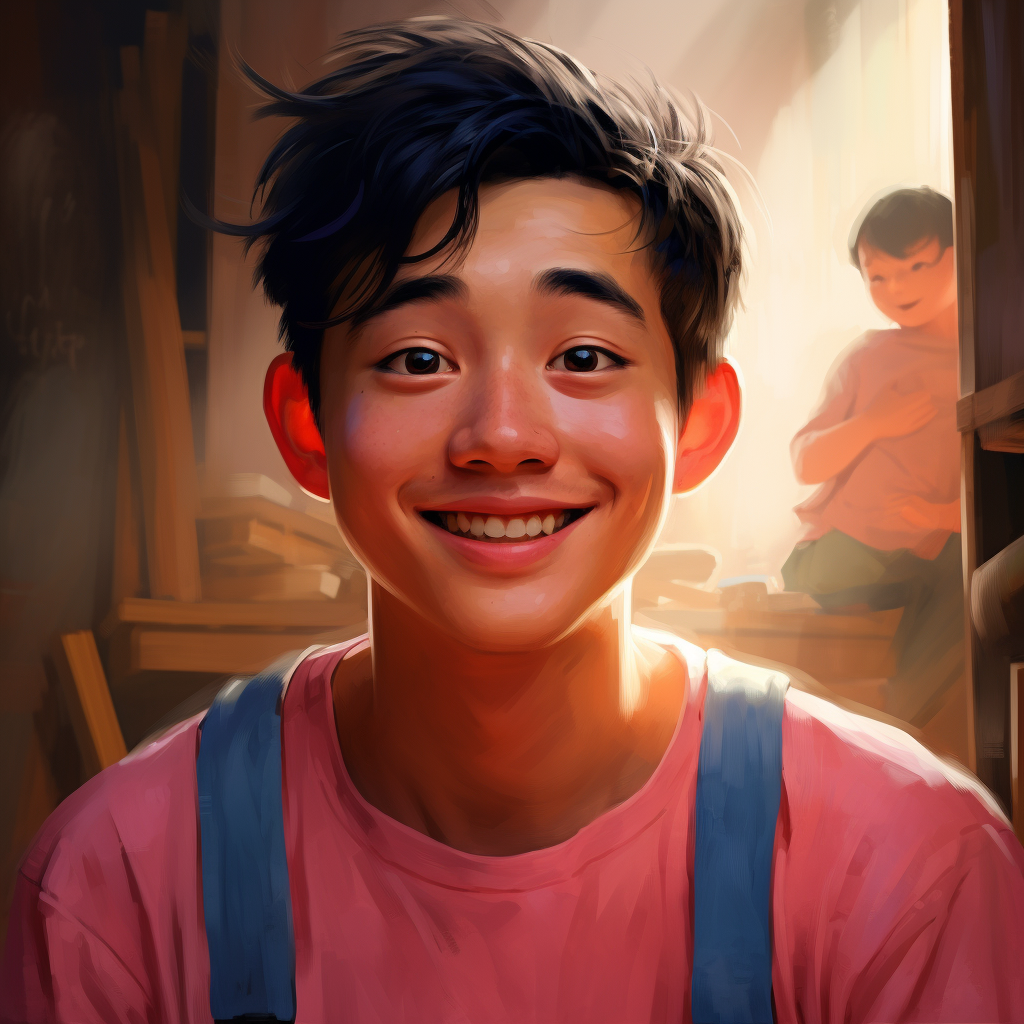 Smiling Chinese Young Man in Pixar Style