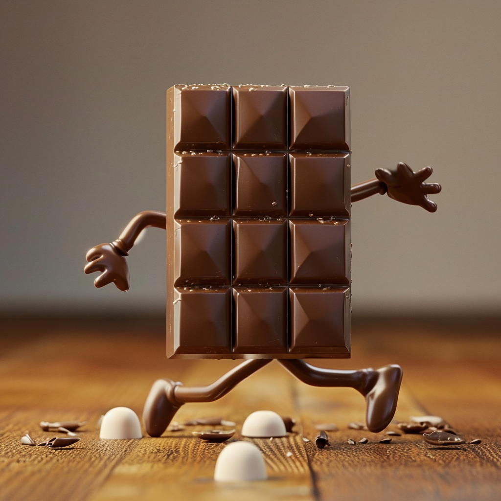 Running chocolate bar with legs