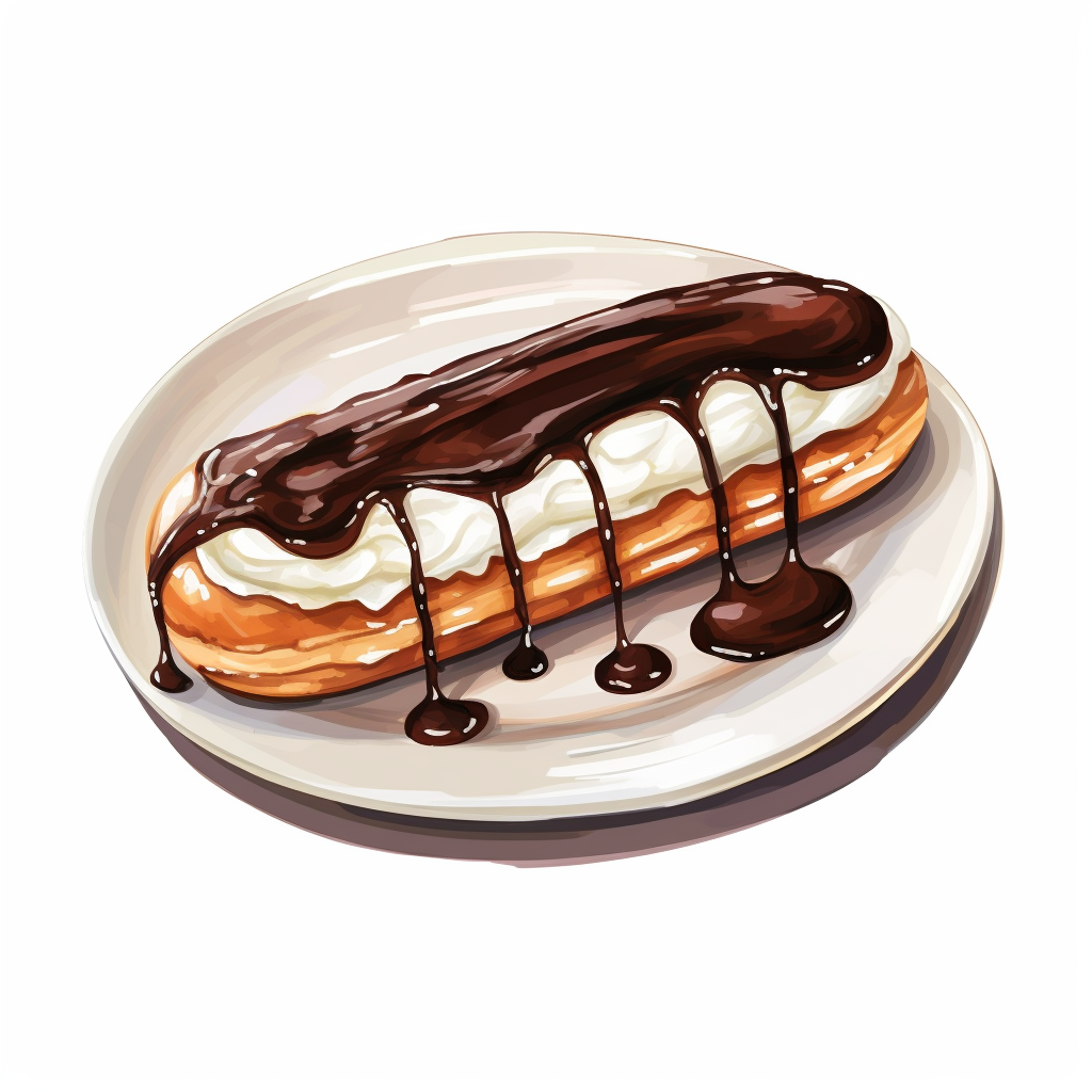 Chocolate Eclair Dish with Watercolor Style