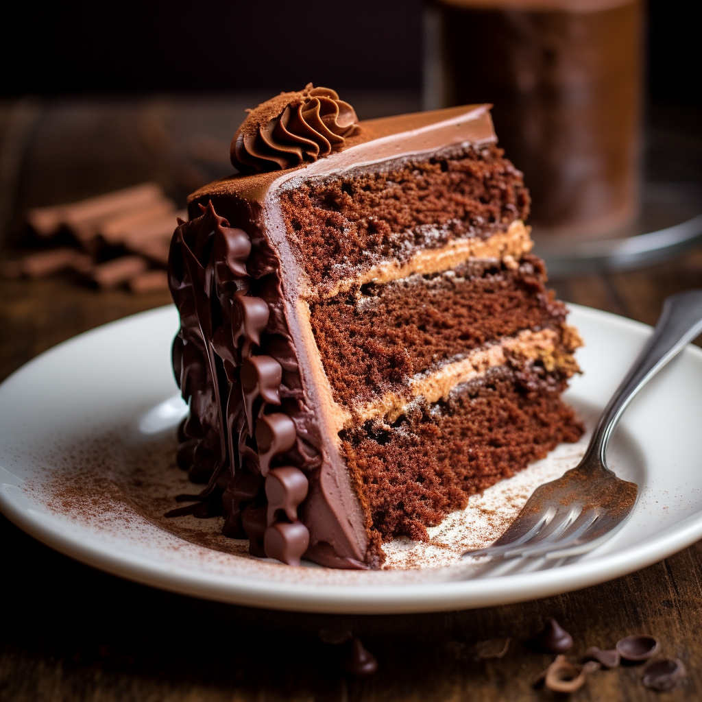 Decadent chocolate cake slice