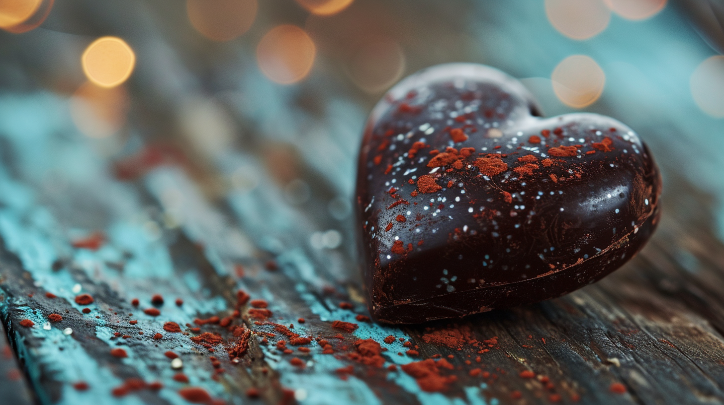 Tempting Chocolate Heart on Wooden Table