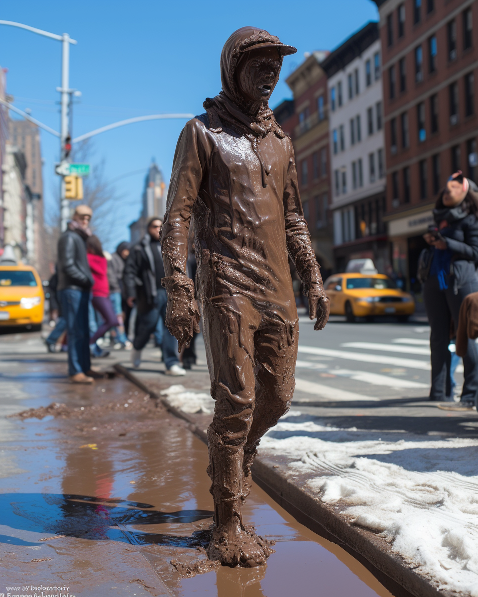 Chocolate Man Walking in New York