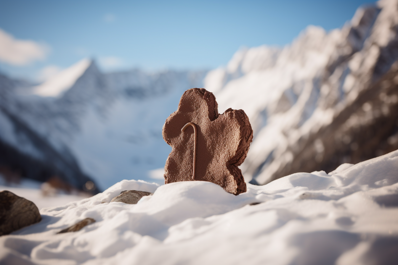 A delicious chocolate question mark in a snowy landscape