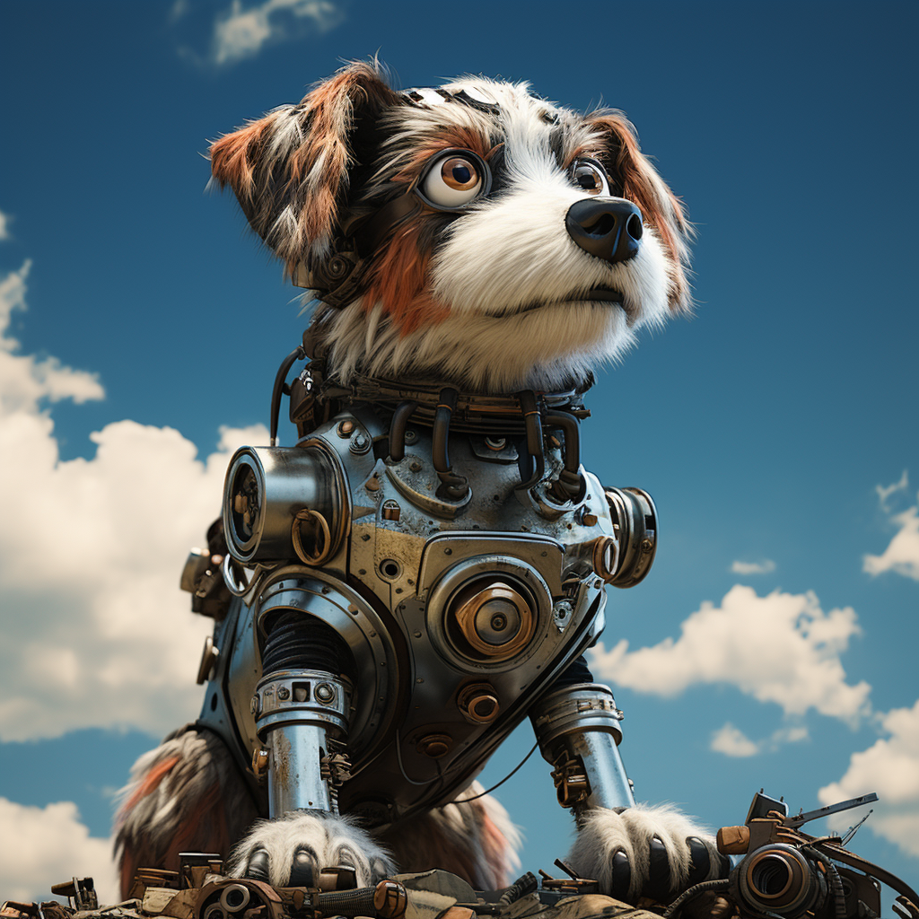 Chonky wonky dystopian dog robot portrait