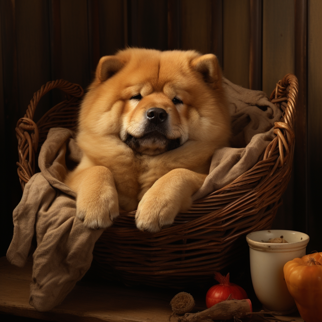 Cute Chow Chow Puppy in Cradle