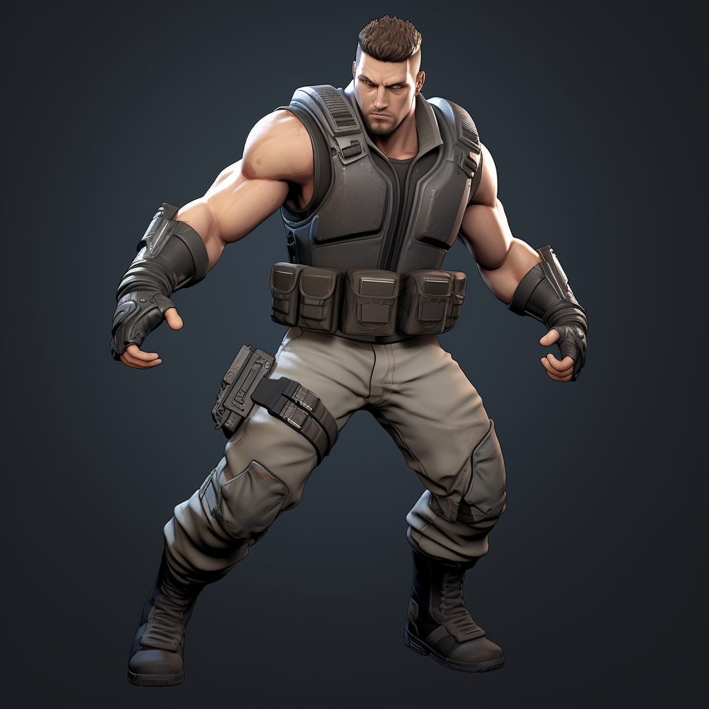 Muscular Chris Redfield in intense Fortnite animation