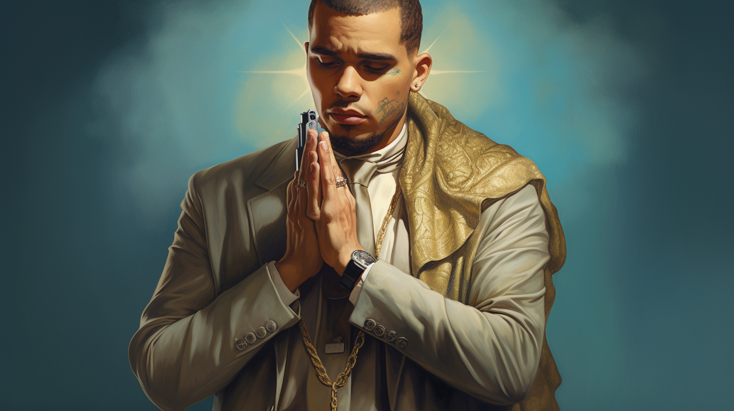 Chris Brown praying with revolver