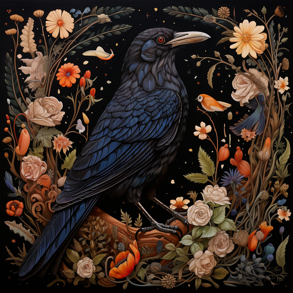 Raven with Flowers, Bugs, and Bones