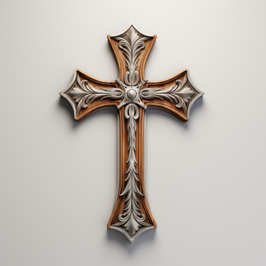 Wooden Christian Cross with Metal Details