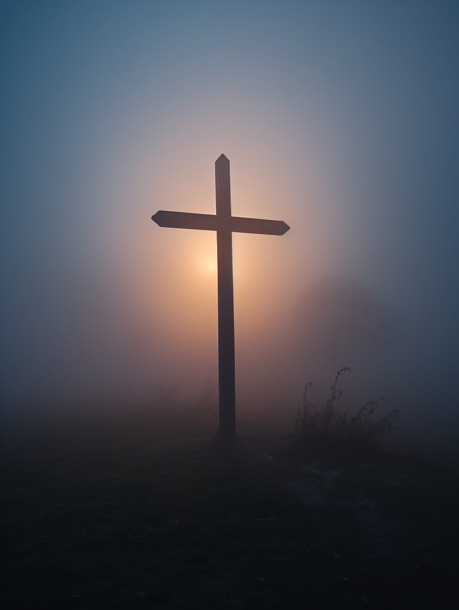 Detailed Cross in Foggy Sky