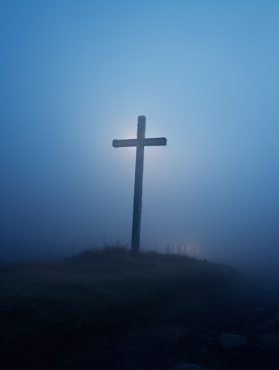 Detailed Christic Cross in Foggy Sky