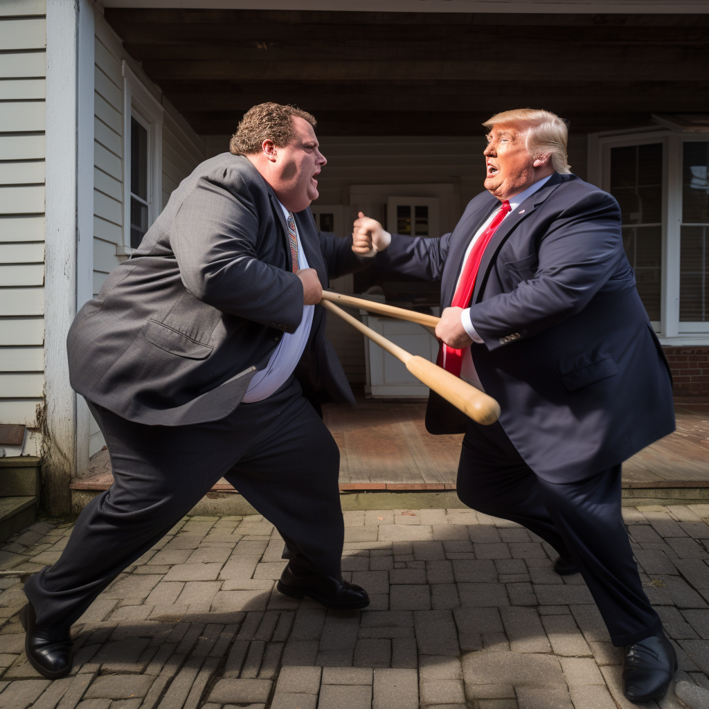 Chris Christie and Donald Trump fighting with baseball bats