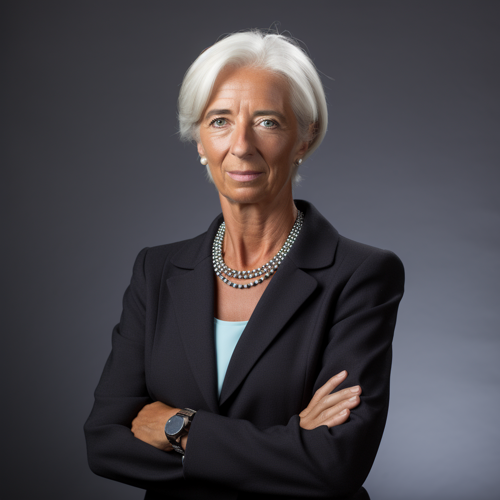 Christine Lagarde speaking at Midjourney AI event