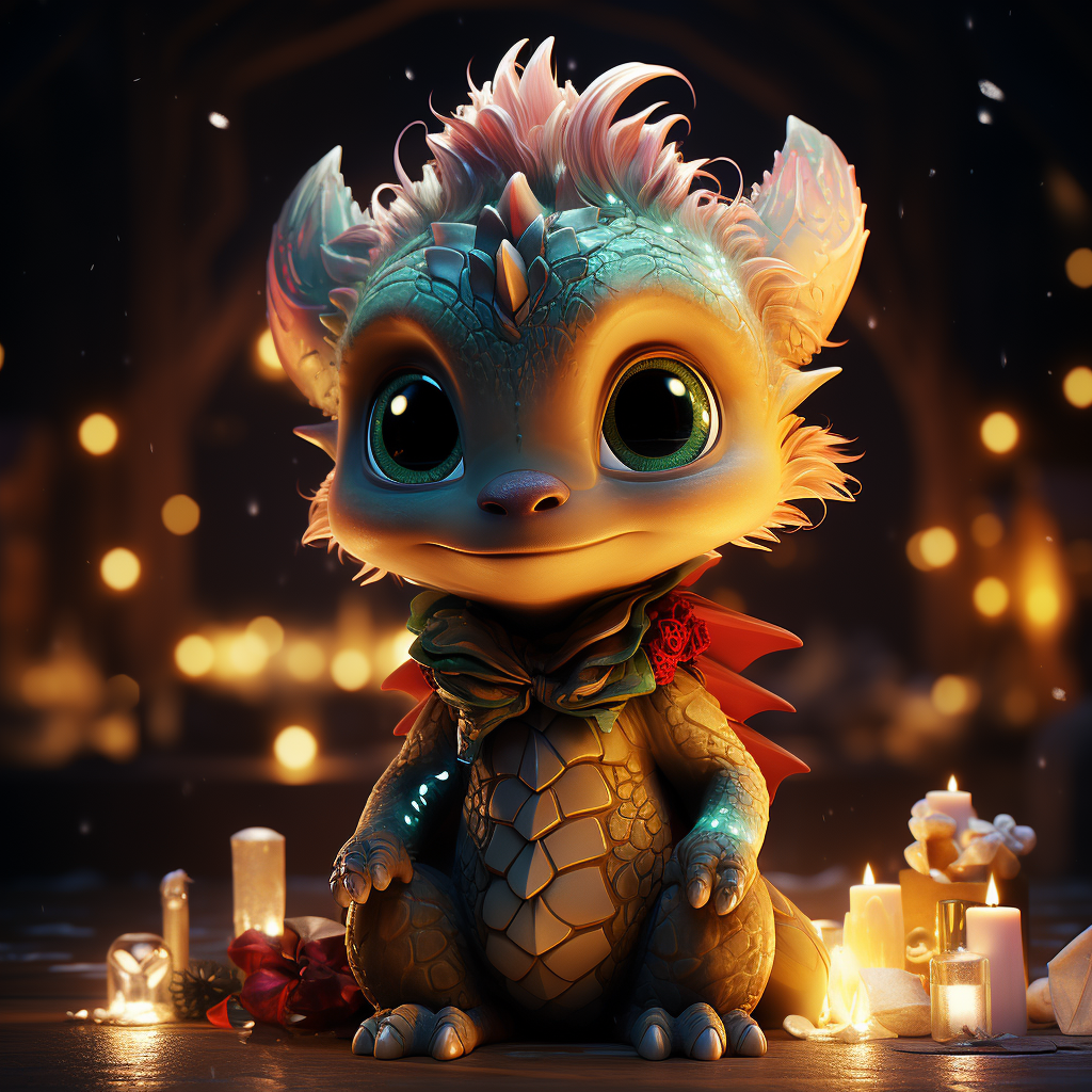 Cute baby dragon in vibrant Christmas colors