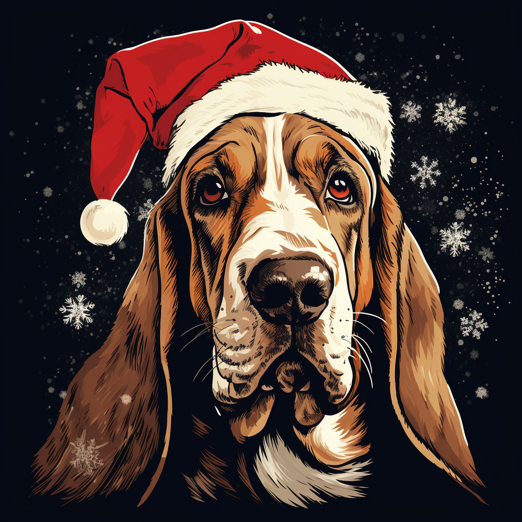 Christmas Basset Hound in graphic novel style