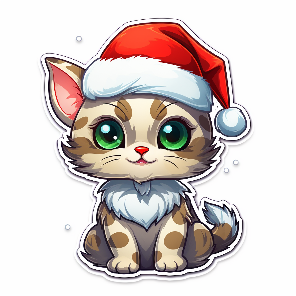 Christmas cat sticker on white background