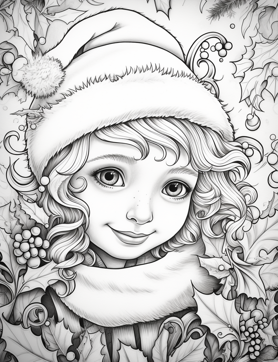 Festive Christmas coloring page illustration