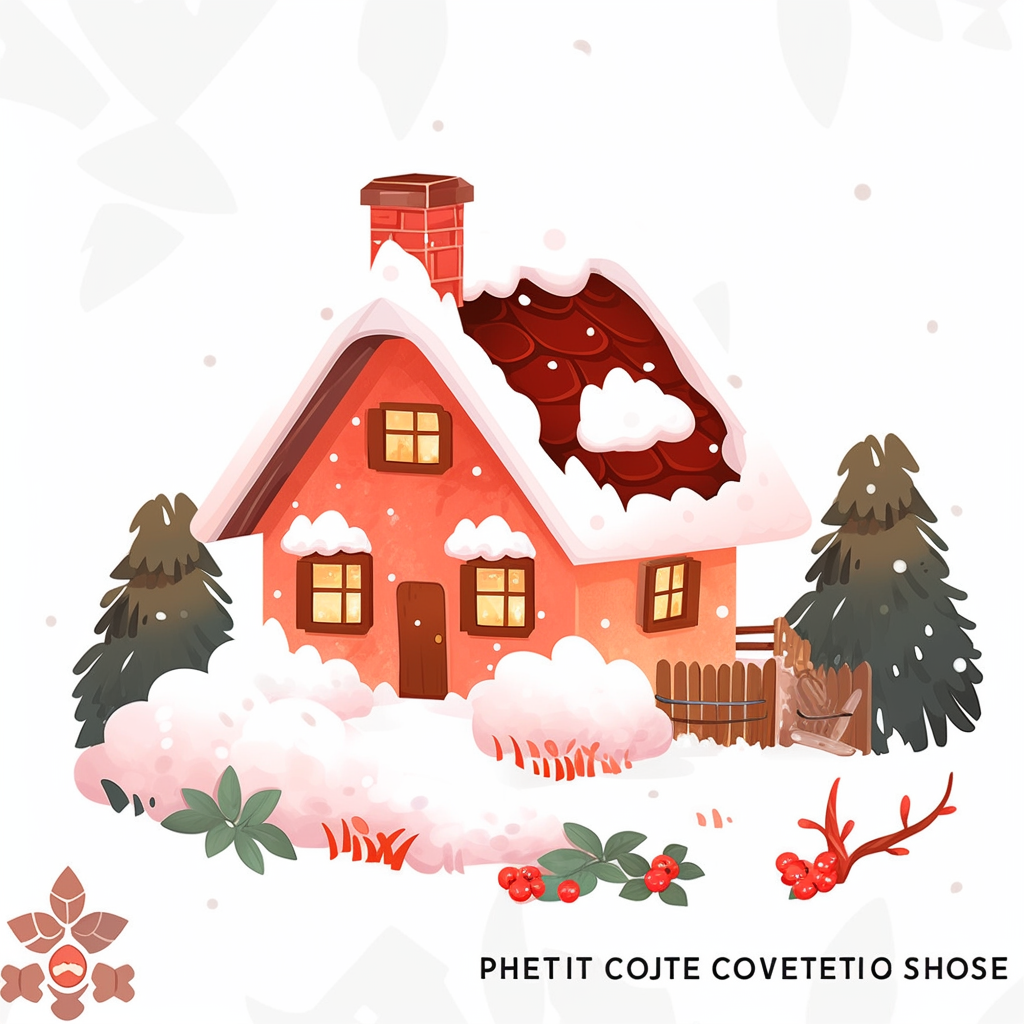 Cute laughing Christmas cottage illustration