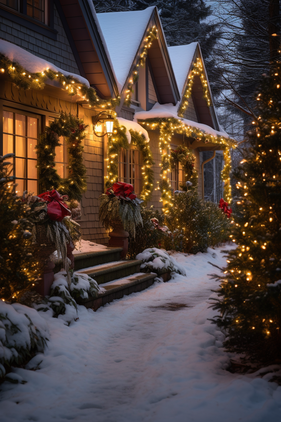 Beautifully decorated Christmas backyard scene