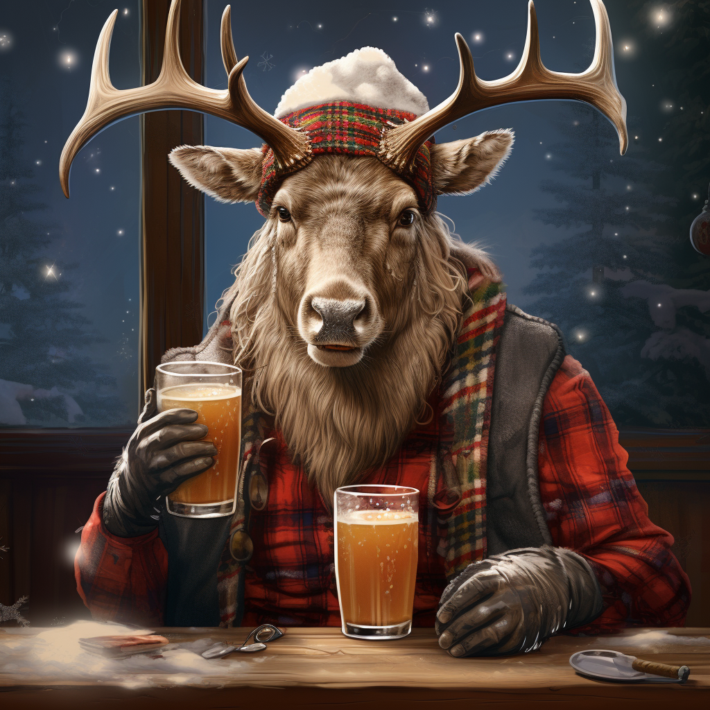 Elk enjoying beer in cyberpunk style