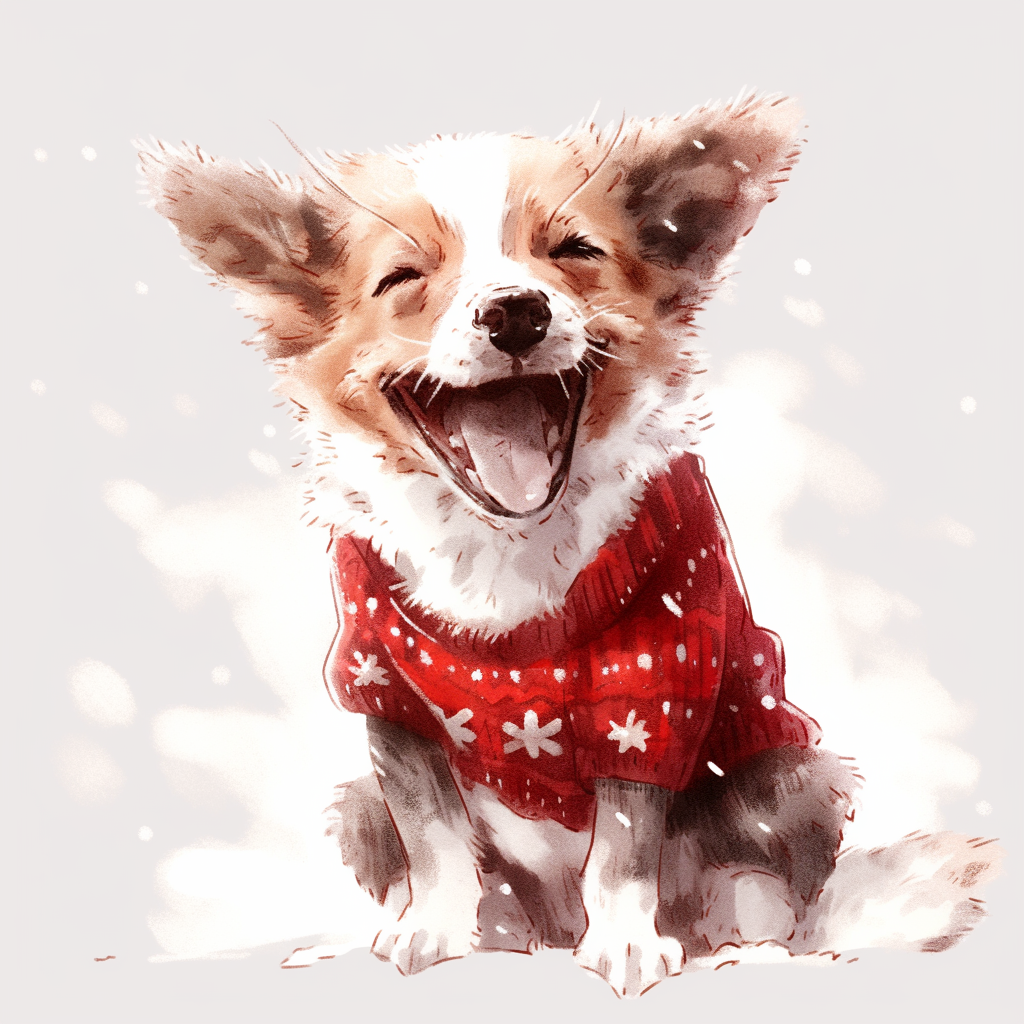 Cute Christmas farm dog laughing