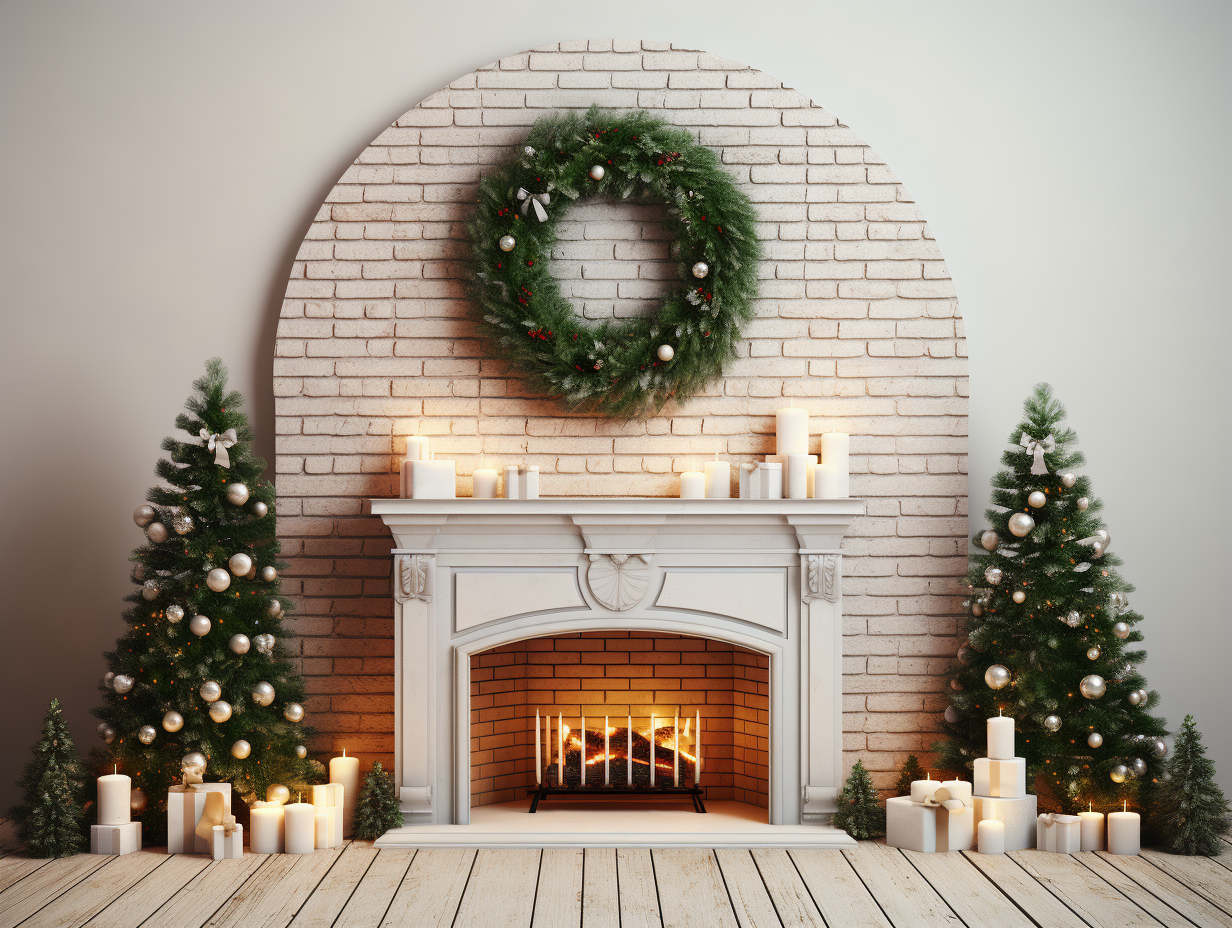 Festive Christmas Fireplace with Decorations