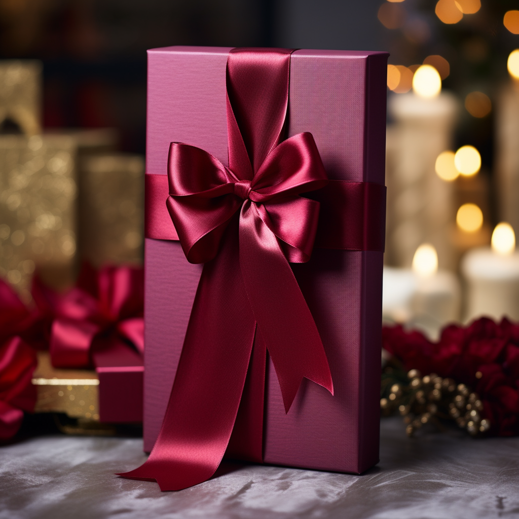 Christmas gift box with red ribbon