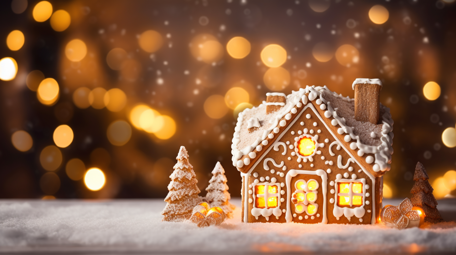 Gingerbread House on Wooden Table