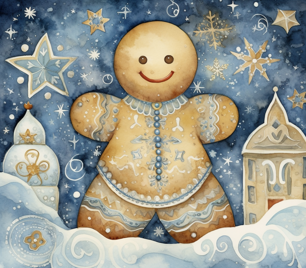 Christmas gingerbread man in beautiful watercolor art