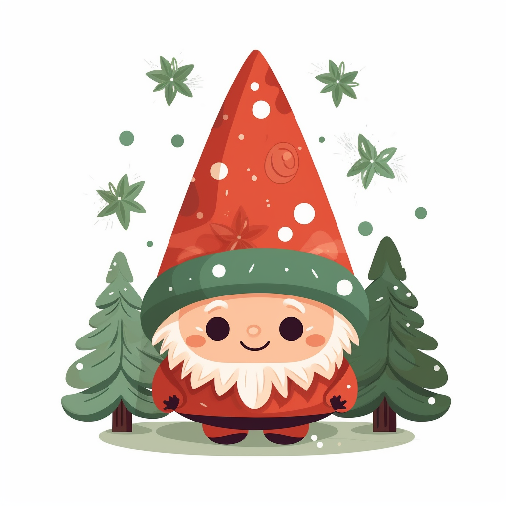 Cute Christmas gnome in flat garden art style