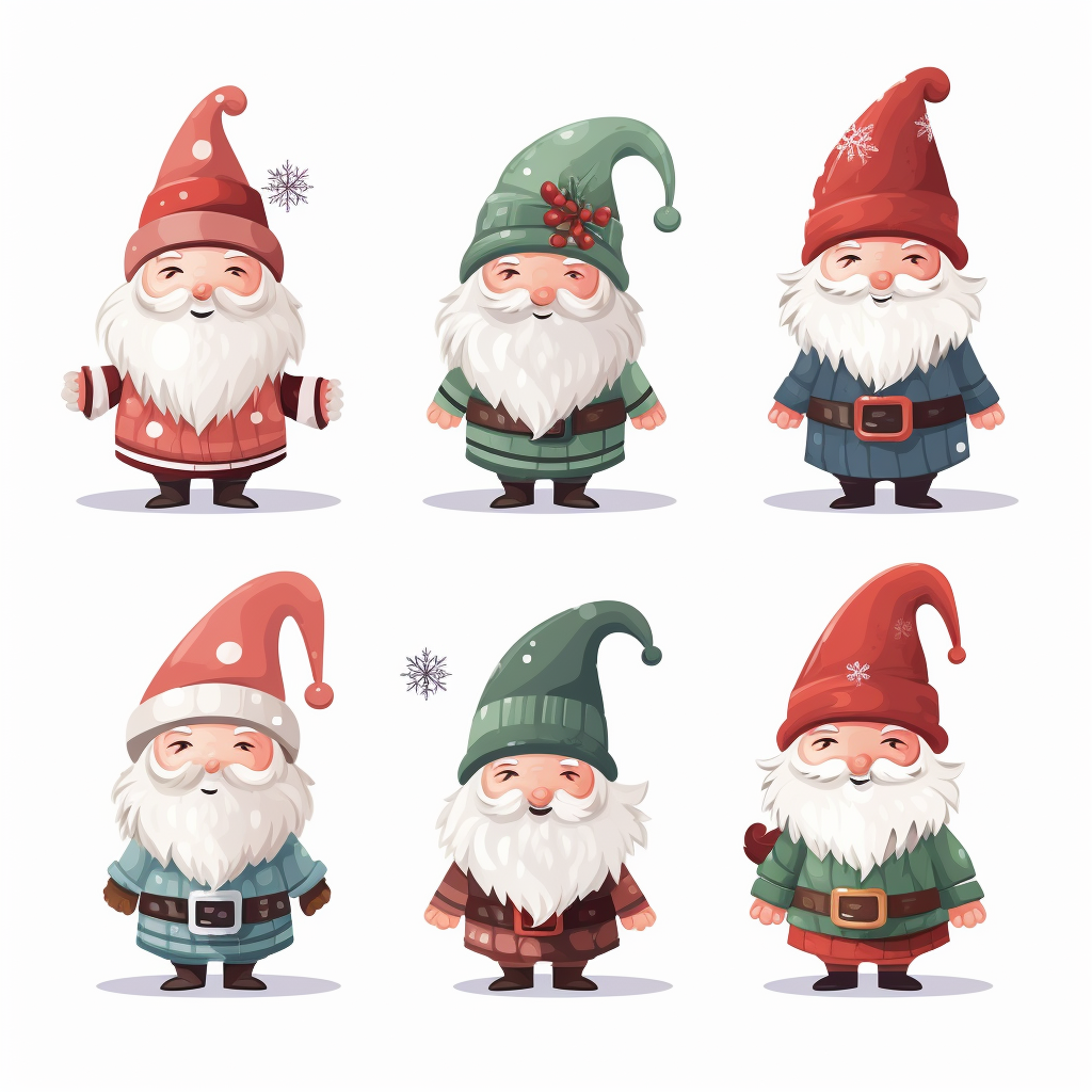 Cute Christmas Gnomes Cartoon Characters