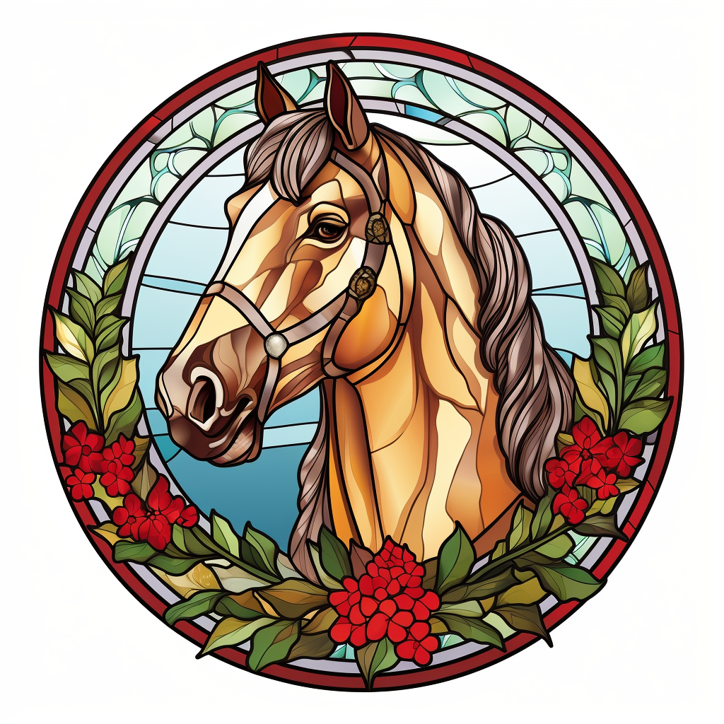 Beautiful Christmas horse stained glass window