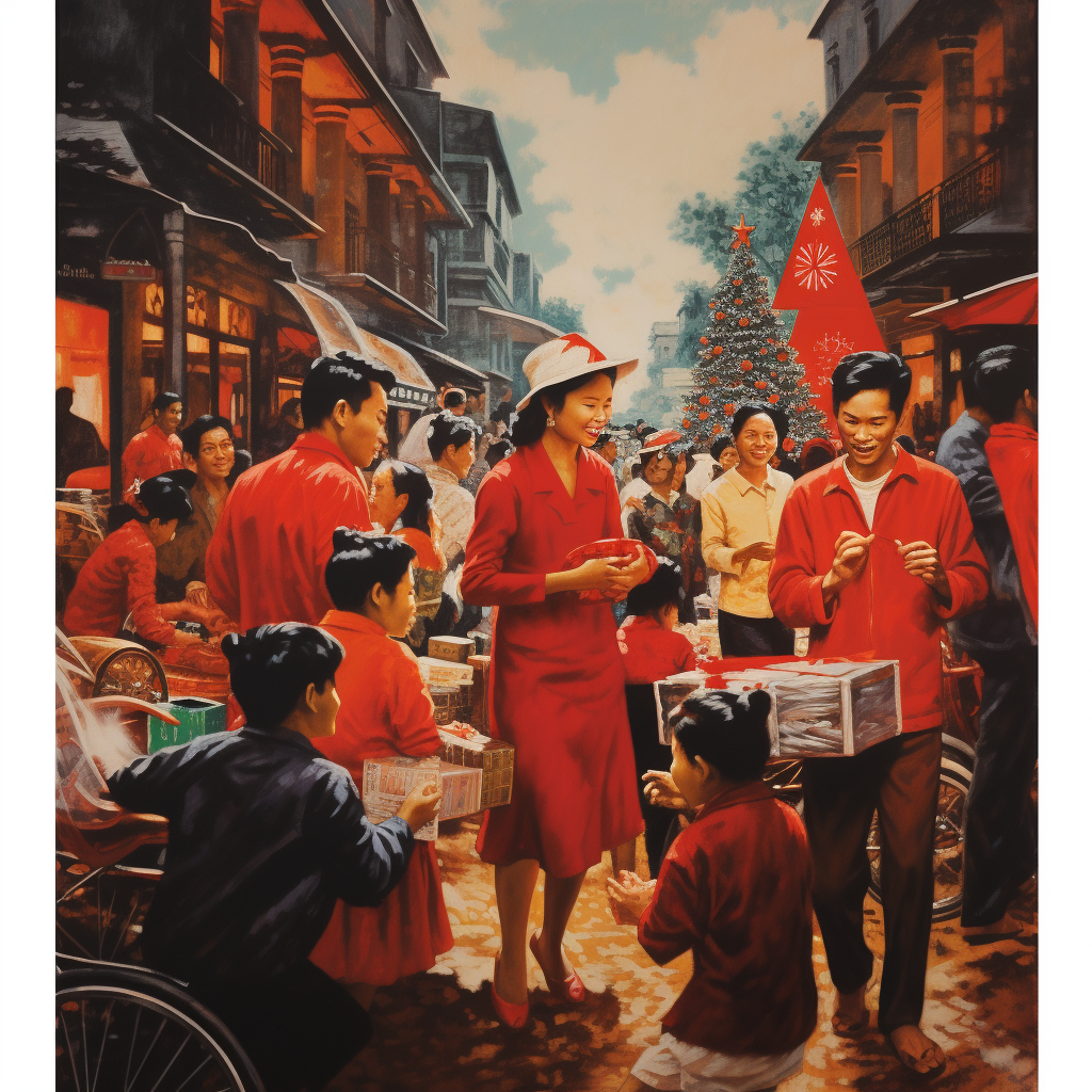 Christmas in Saigon Red Clothe Sale Poster