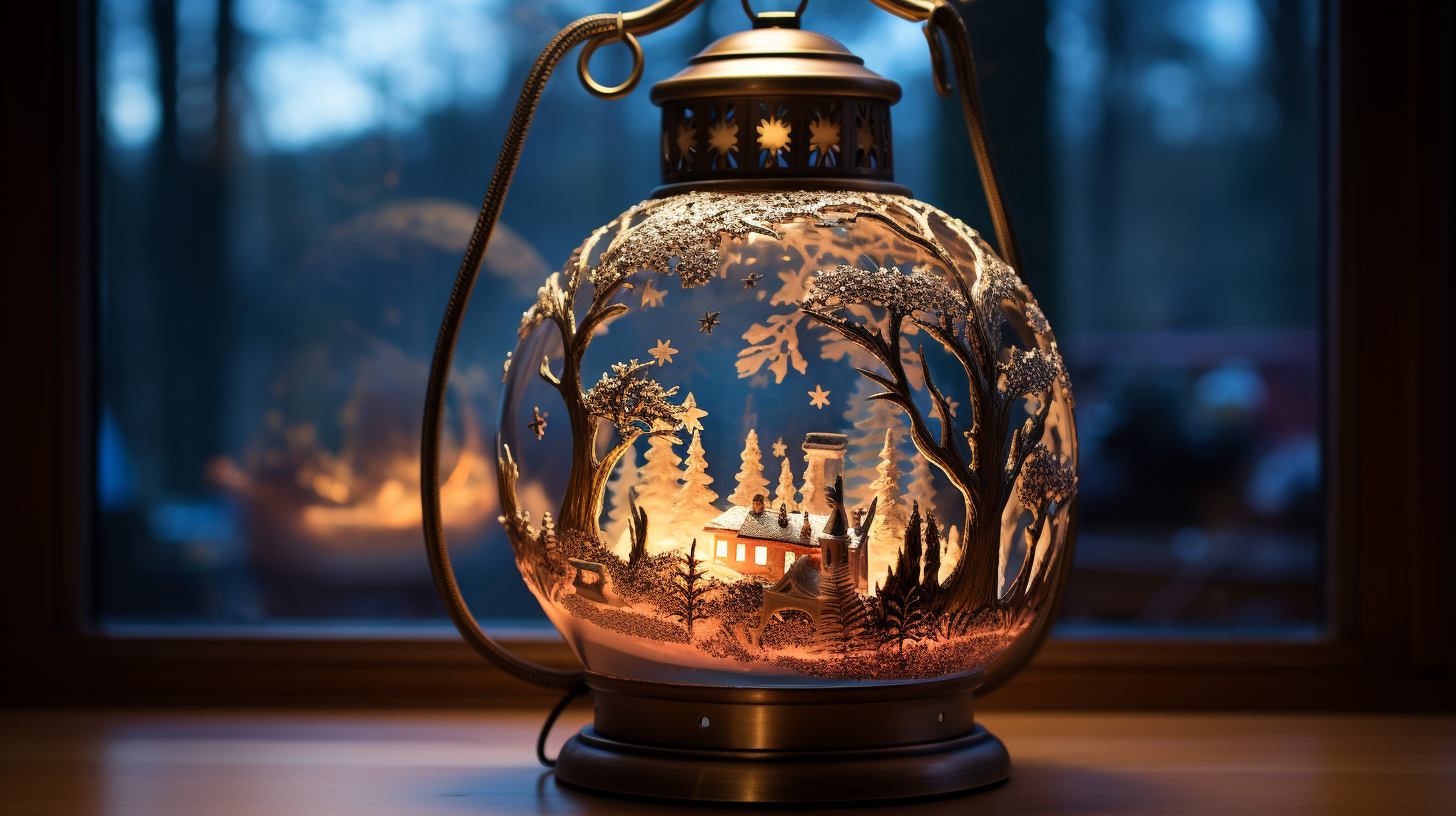 Festive Christmas Lantern Shining at Night