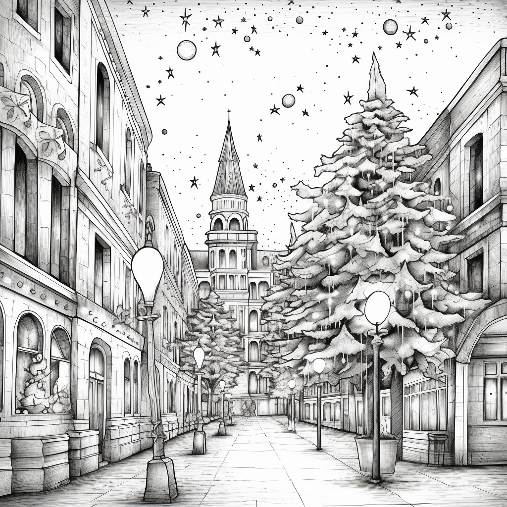 Detailed black line Christmas lights coloring page