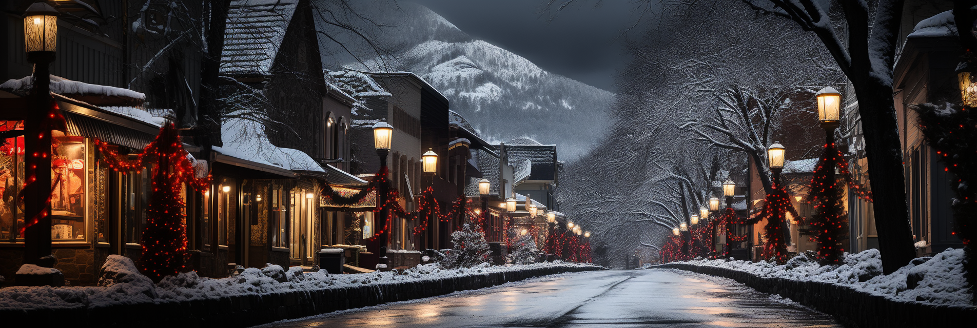 Abstract minimalist Christmas lights in mountain village