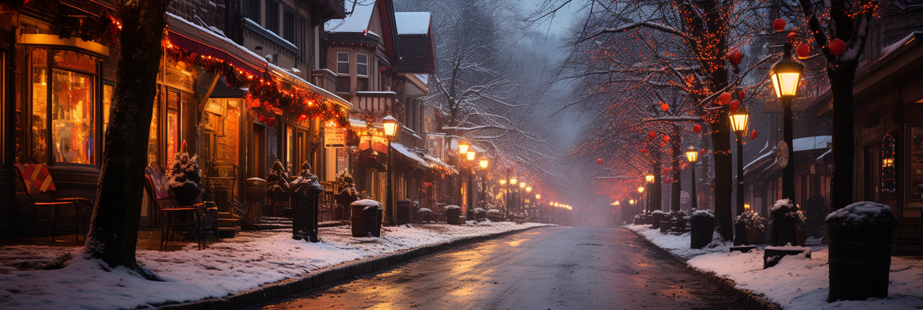 Vibrant Christmas Decorations in Mountain Village