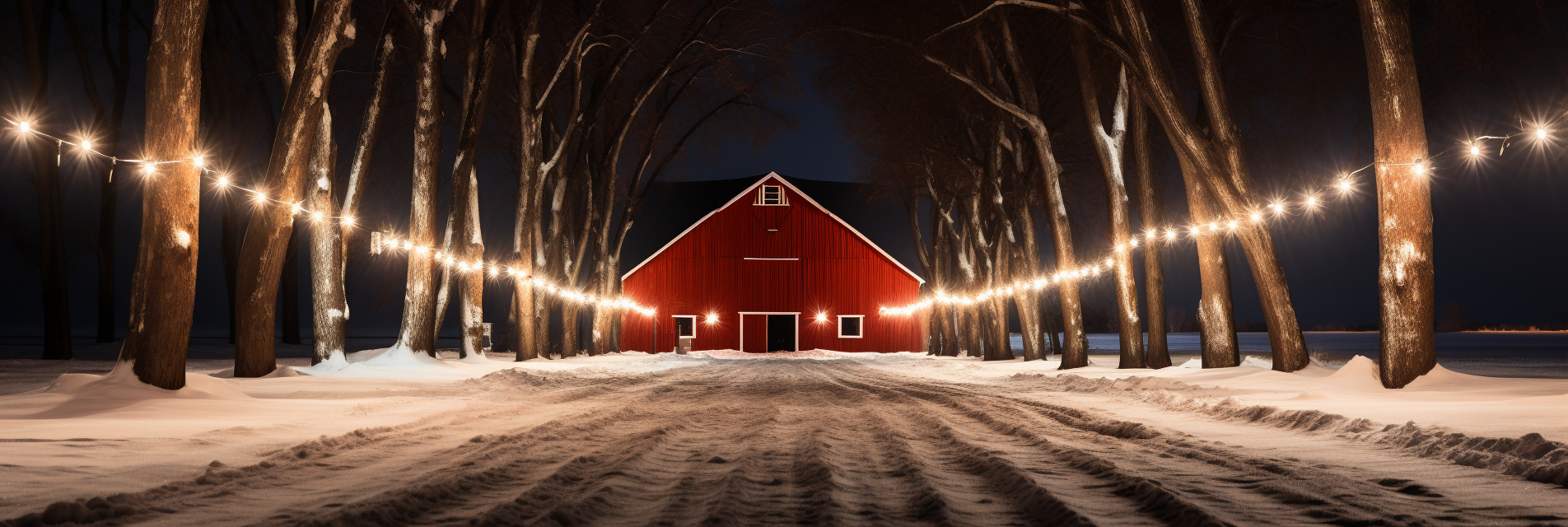 Cubist Christmas lights on red barn