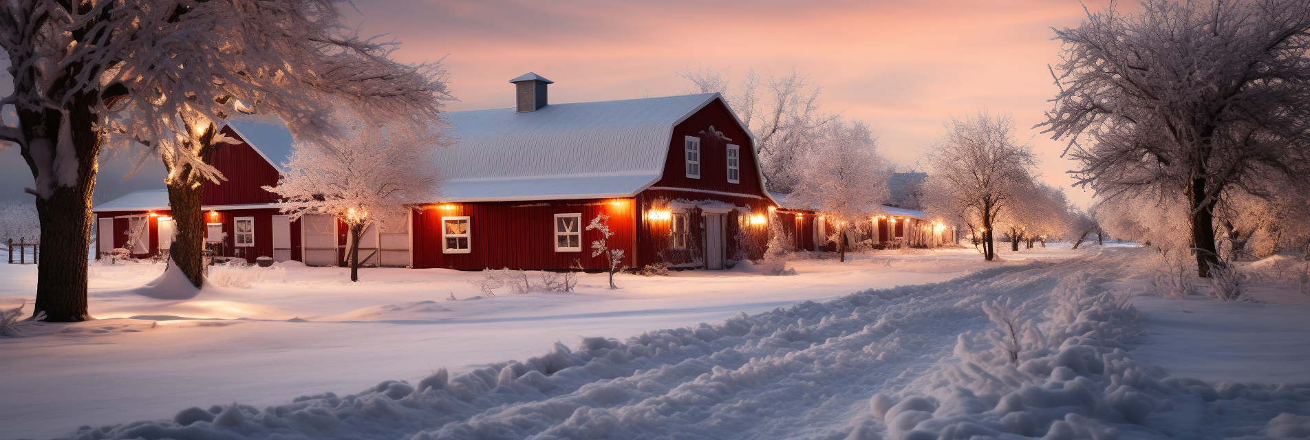 Red Barn with Vibrant Christmas Lights