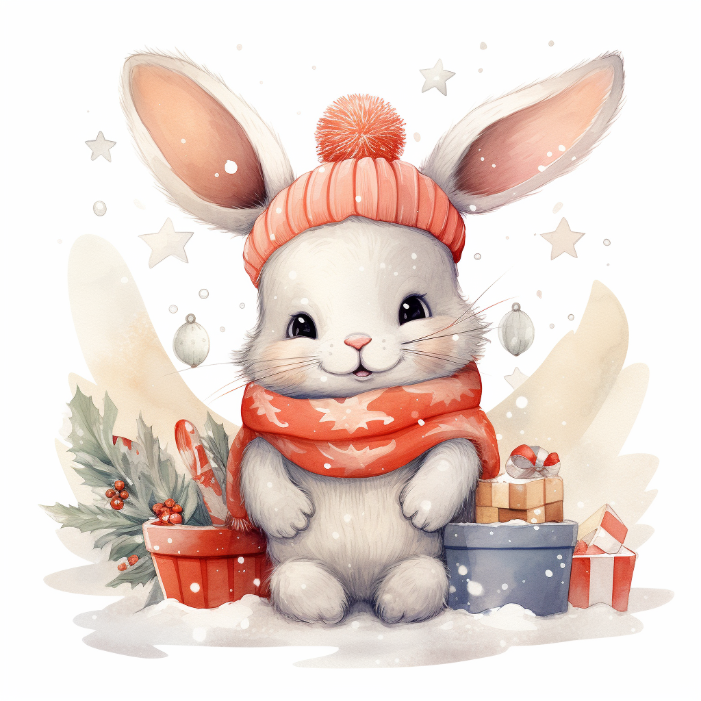 Cute rabbit surrounded by holiday decorations