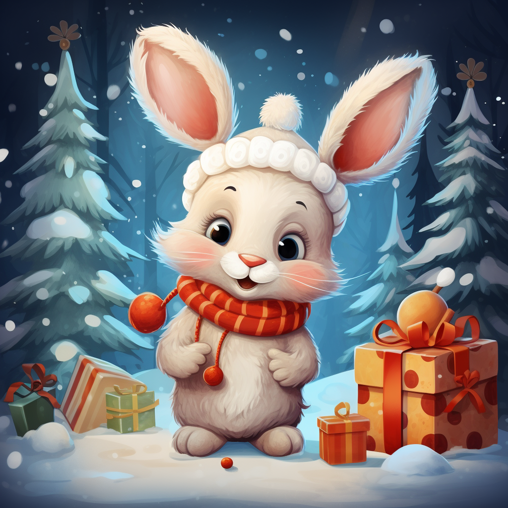 Cute rabbit surrounded by holiday decorations