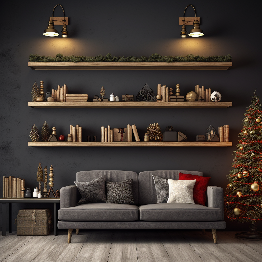 Festive Christmas living room shelf