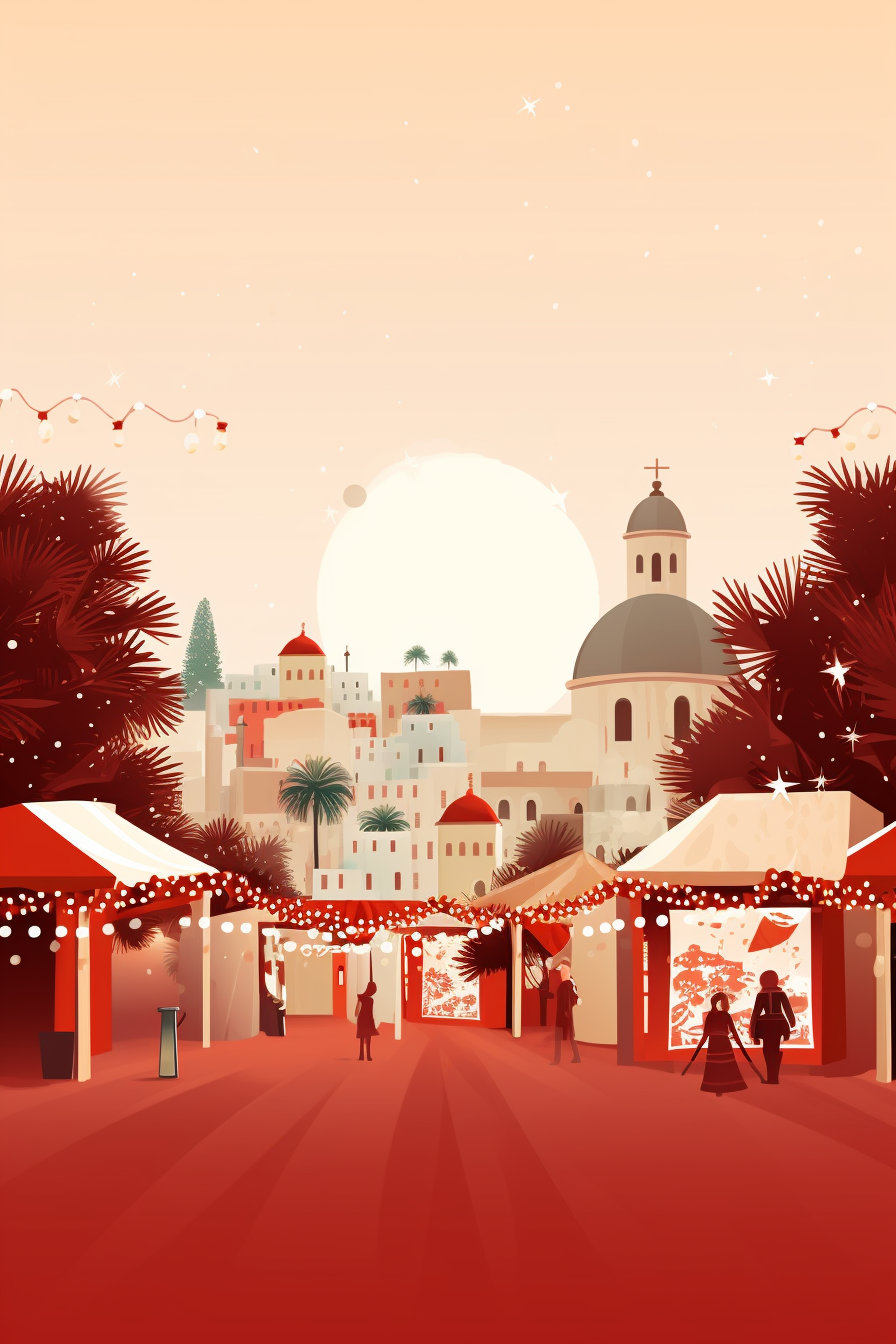 Festive Christmas Market in Mediterranean Town